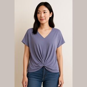 Hummingbird V-Neck Twist Front Tee - Lavender
